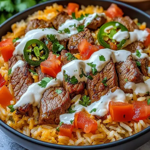 Dreamy Steak Queso Rice Bowl