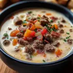 Savor One-Pot Philly Cheesesteak Soup with Cheesy Toast