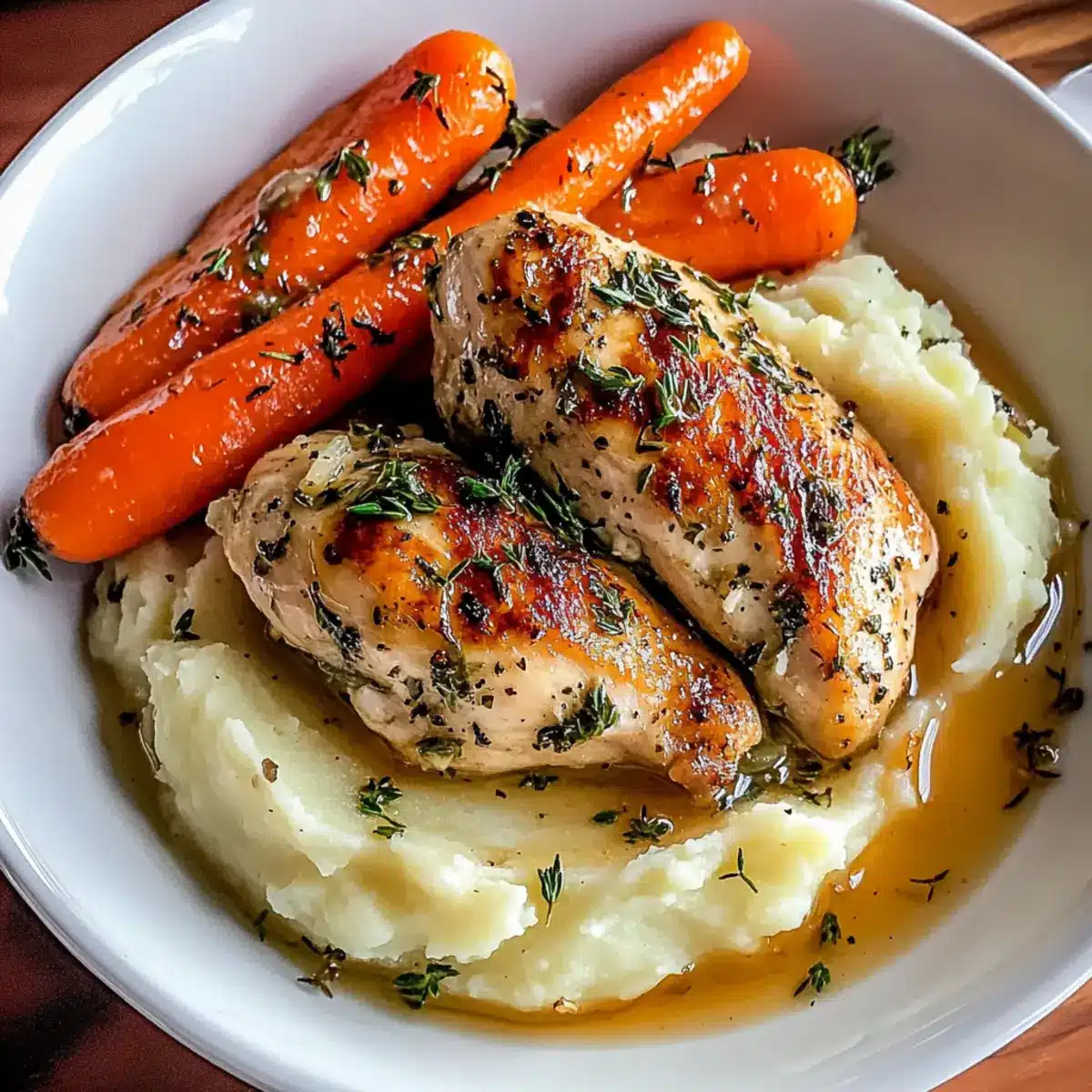Garlic Herb Chicken with Mashed Potatoes and Glazed Carrots