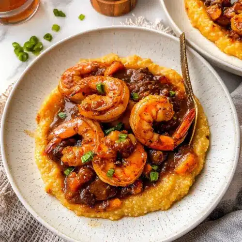 Brown Stew Shrimp with Sweet Potato Grits