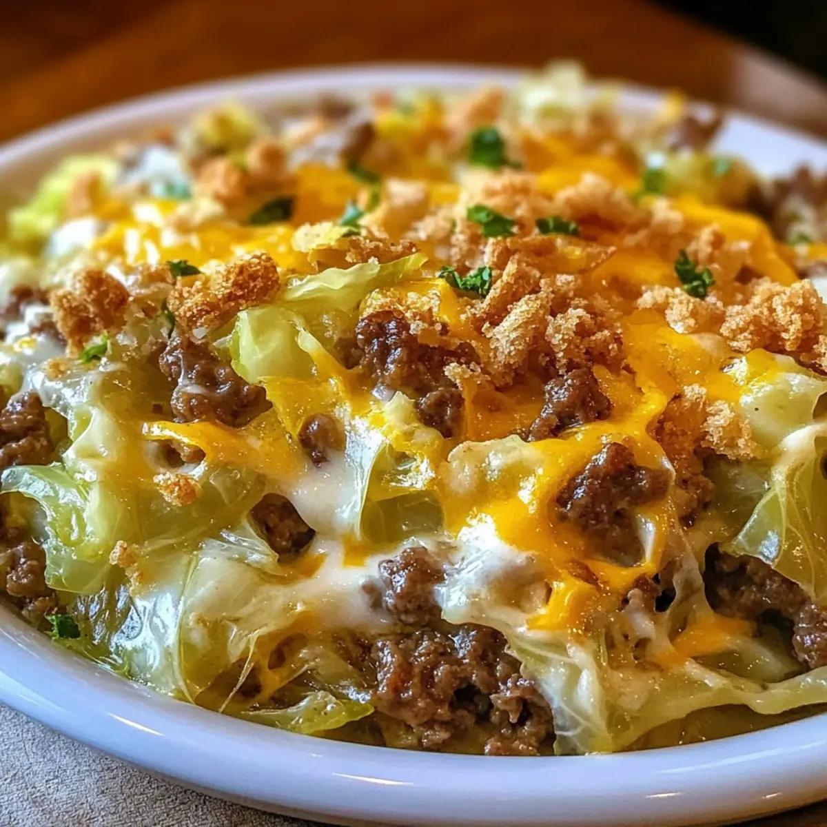 Creamed Cabbage and Ground Beef Casserole